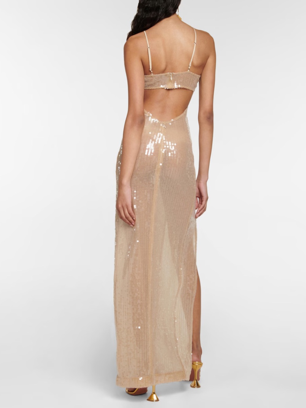 Nensi Dojaka Sequined Cutout Maxi Dress - Nude/Gold Runway 2022 Size Small - Picture 2 of 10